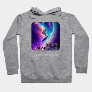 Beyond Gravity's Grip: The Astral Surfer's Dance Across Celestial Waves (purple border) Hoodie